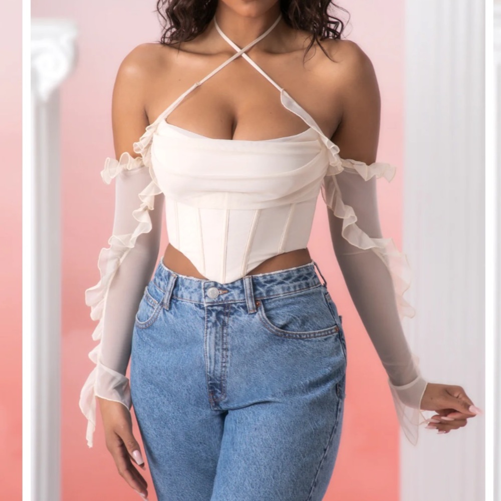 Oh Polly Corset Cowl Neck Crop Top size S